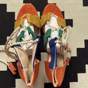 Multi-color suede heeled sandals